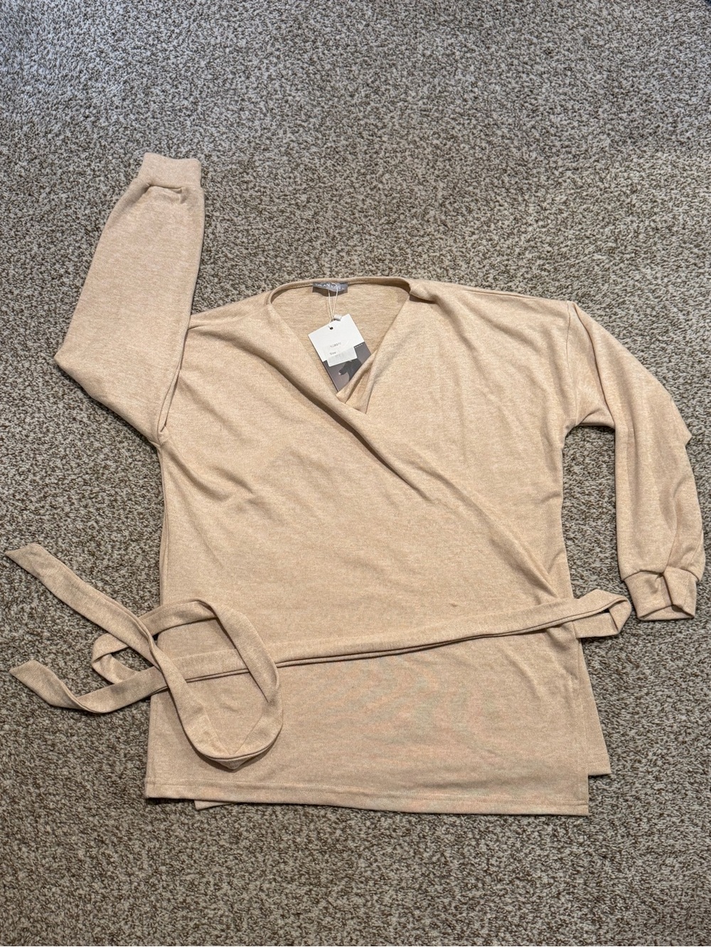 V-Neck Wrap Belted Sweater – Cream